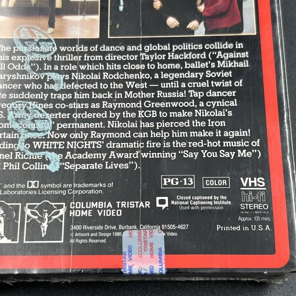 White Nights W/ Hines &‎ Baryshnikov VHS 1991 Closed Captioned New Sealed